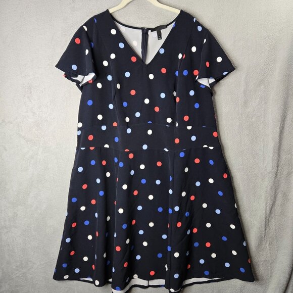 Lane Bryant Dresses & Skirts - Lane Bryant 24W Lena Dress Black Polka Dot Midi Length Pockets Flutter Sleeve